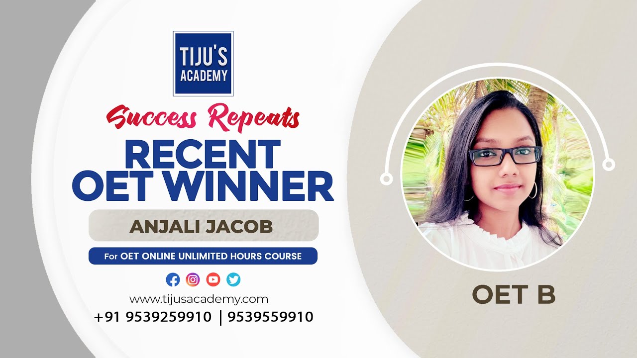 Recent OET Winner | The Best OET Online Training in Kottayam | Tiju's Academy