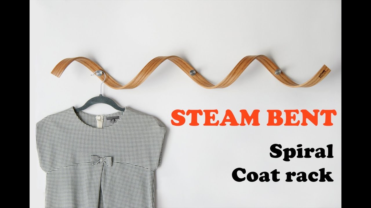 Steam bending wood spiral entryway coat rack organizer - DIY woodworking