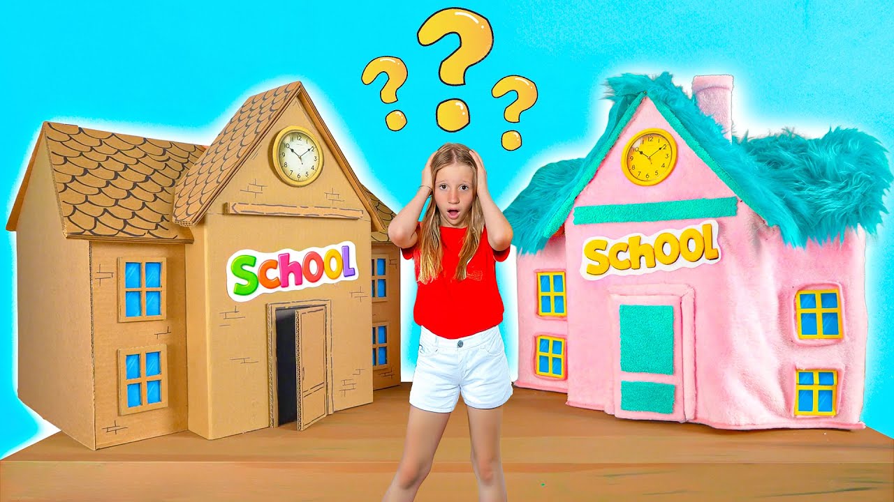 Nastya plays Cardboard VS Fluffy school