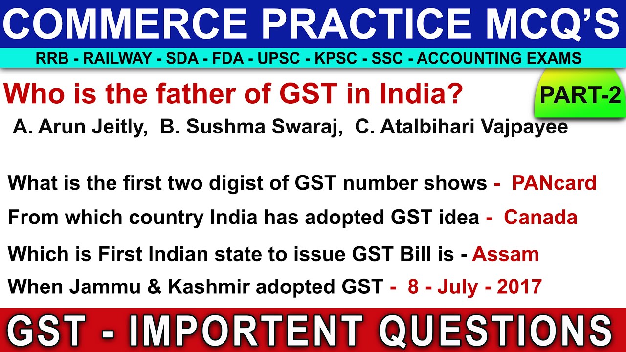 20 Most Important GST QUESTIONS | Goods &  Services Tax MCQ | #gst #account #gk #gkfacts