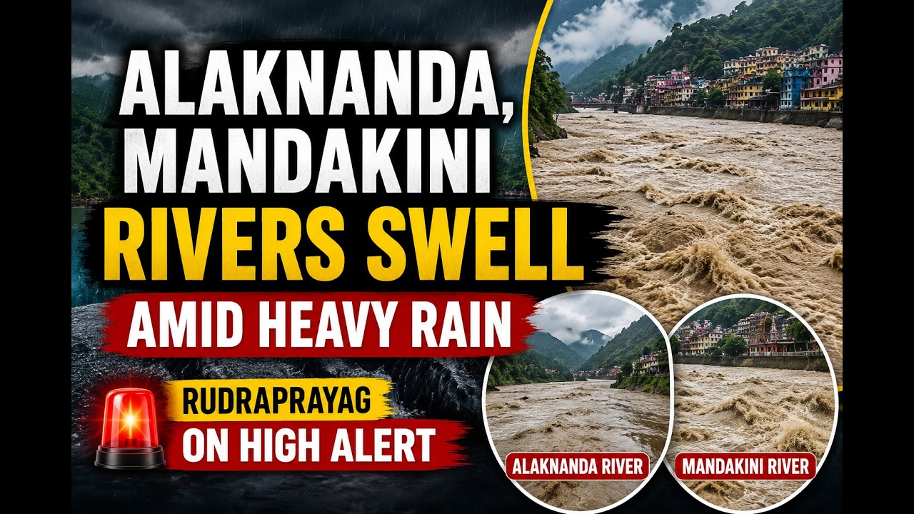 Uttarakhand | Rising Water Levels in Alaknanda & Mandakini Rivers Amid Heavy Rain in Rudraprayag
