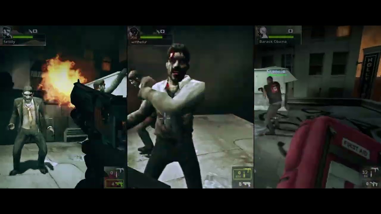 Barack Obama & side kicks takes on Romero zombies thru rooftops of the city | Left 4 Dead 2 Gameplay