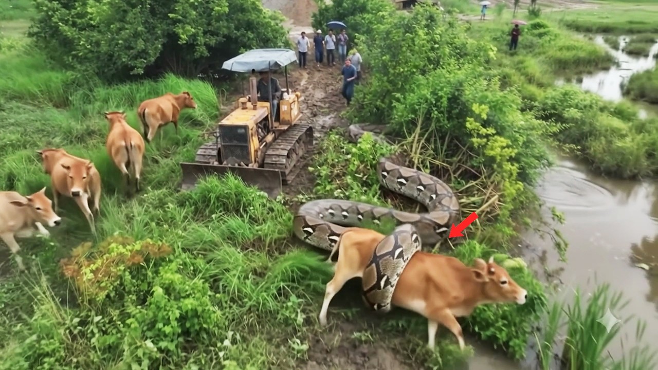OMG!! Incredible Land Filling Process &ndash; KOMATSU Bulldozer vs Giant Snake  5Ton Trucks Unloading Dirt