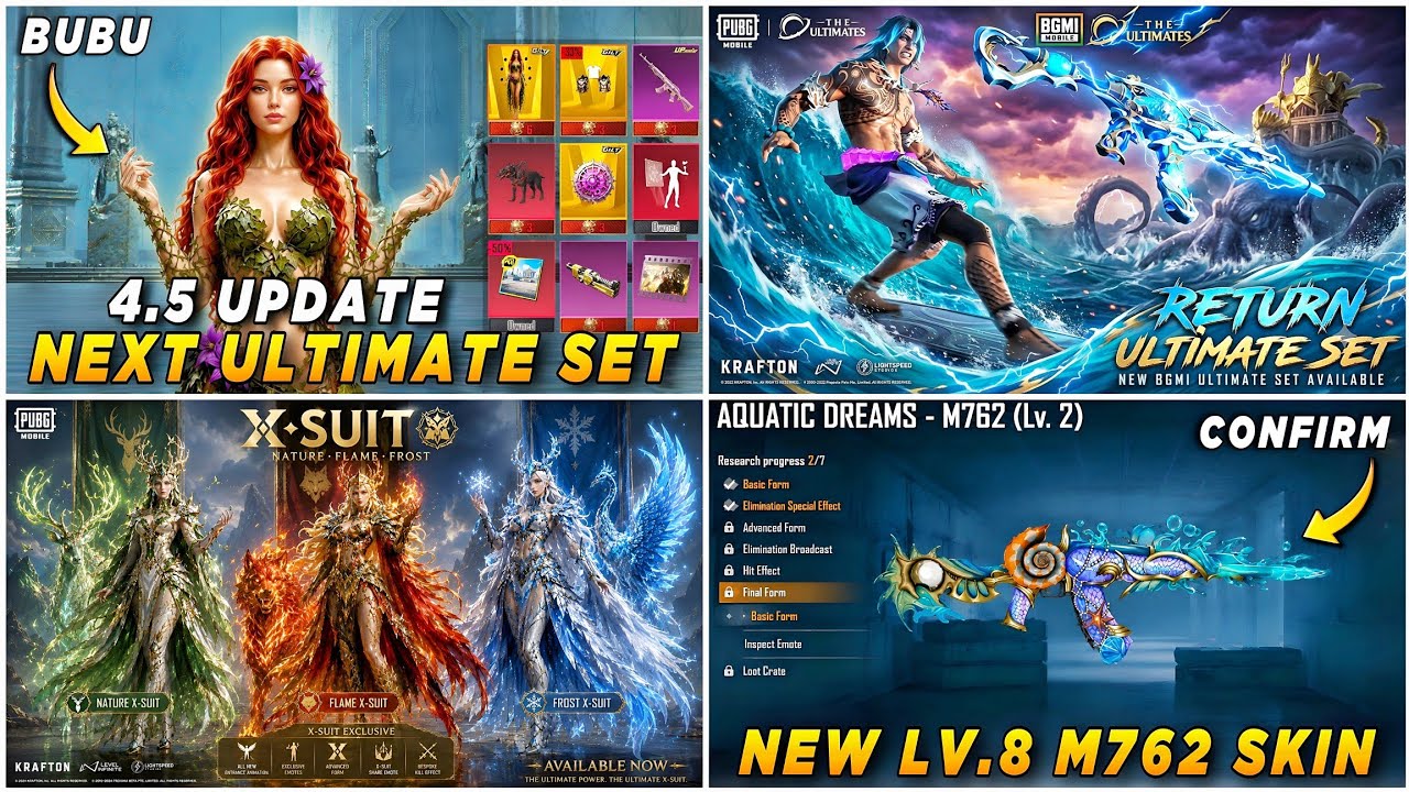 🔴 NEXT ULTIMATE SET 4.5 😍 TIDAL EMBRACE M416 RETURN ✅ NEXT X-SUIT LEAKS 4.5 UPDATE 🔥 NEW M762 SKIN 