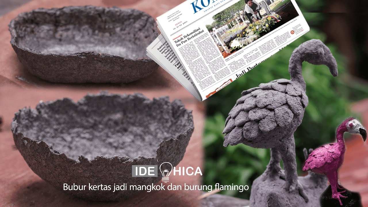 Cara membuat burung flamingo & mangkok dari bubur kertas | how to make bird and bowl with paper pulp