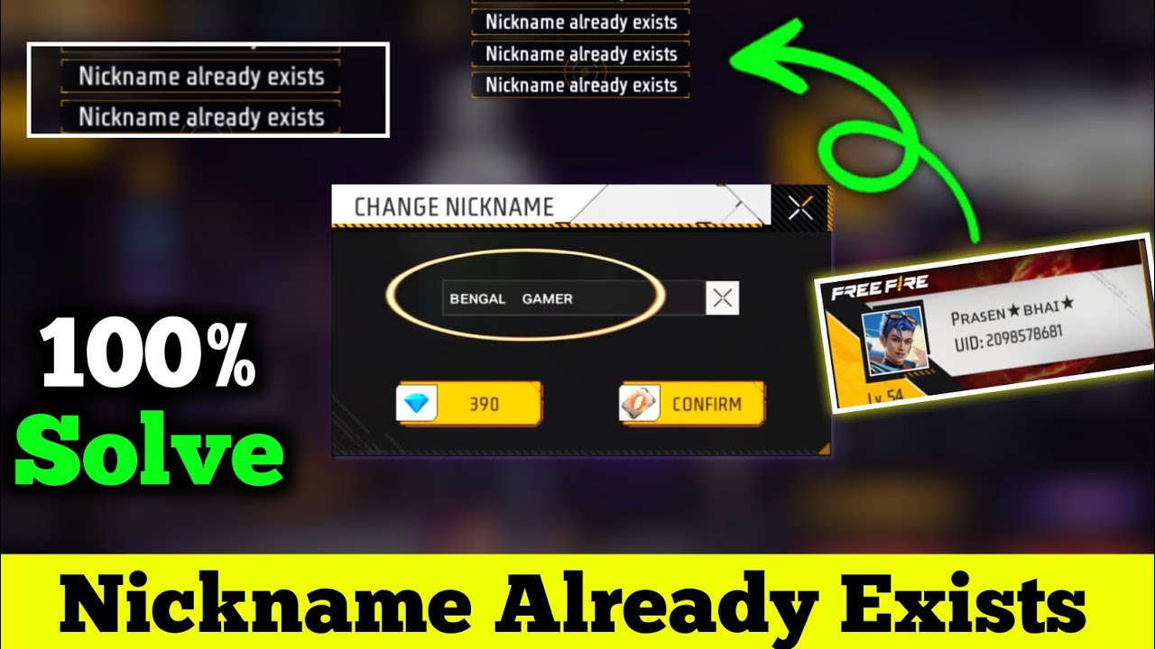 Free Fire Nickname Already Exists Problem | Free Fire Mein Name Change Nahi Ho Raha