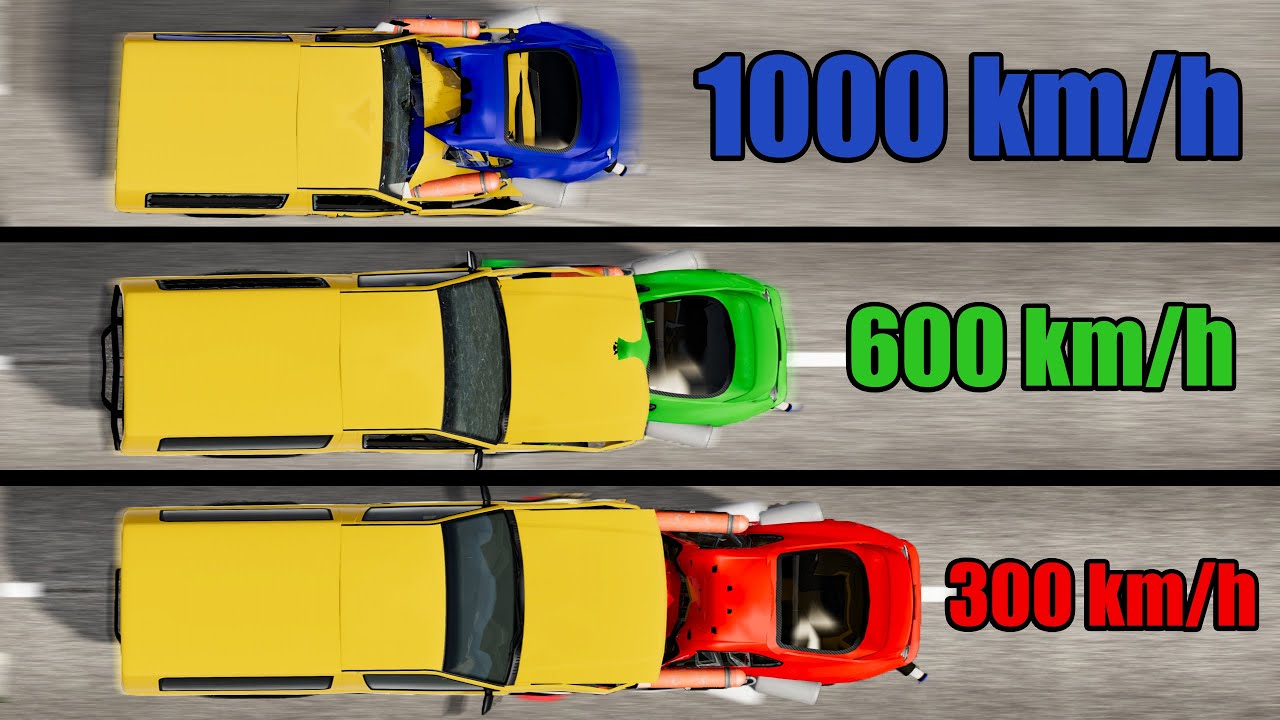 Damage to Сars at Different Speeds #2 (300, 600, 1000 km/h) - Beamng drive