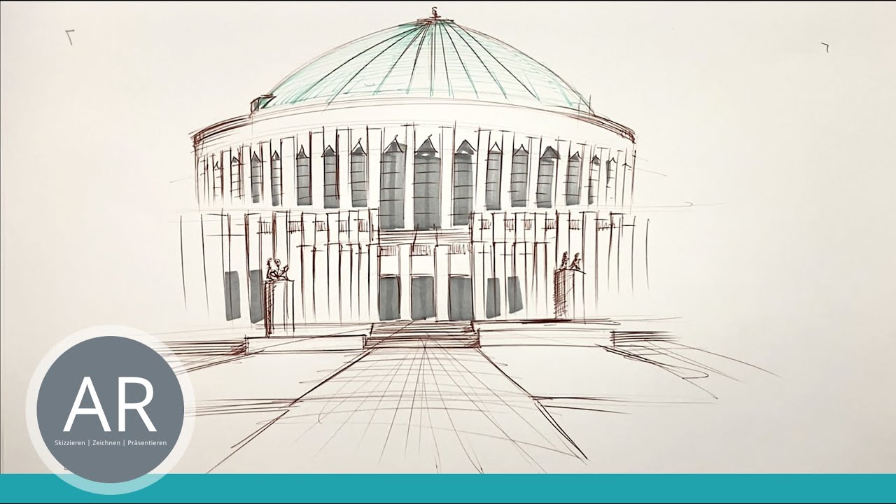 Architektur-Skizen in Zentralperspektive zeichnen lernen. Beispiel Architektur Mappe UDK Berlin