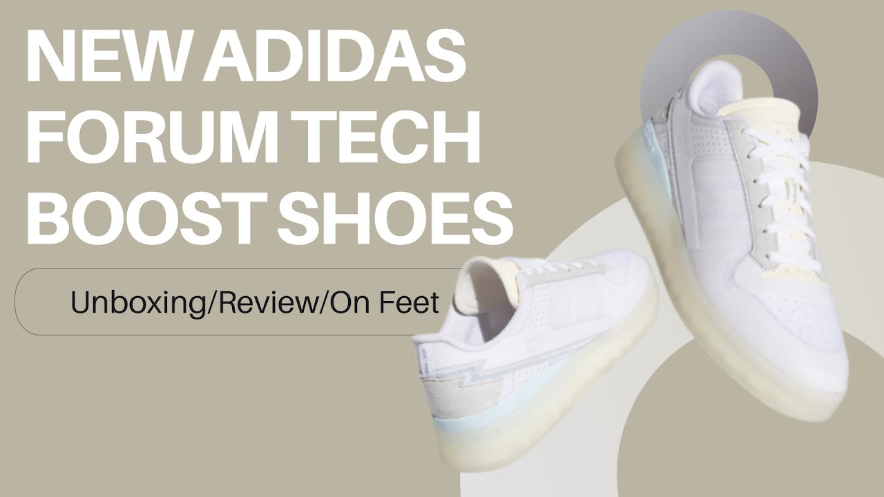 Adidas Forum Tech Boost Shoes Review on Feet Q46357 - Cloud White / Sky Tint / Cream White
