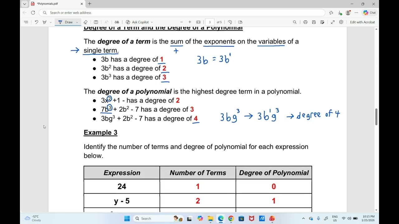 3. Degree of a Term and Polynomial