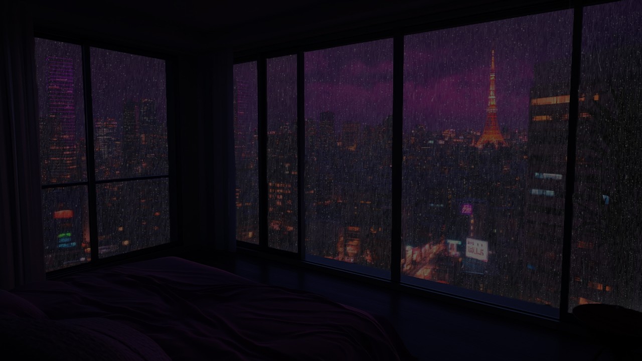 Cozy Tokyo Rain at Midnight 🌃 | Soft City Lights Through Bedroom Glass | Deep Sleep Sound