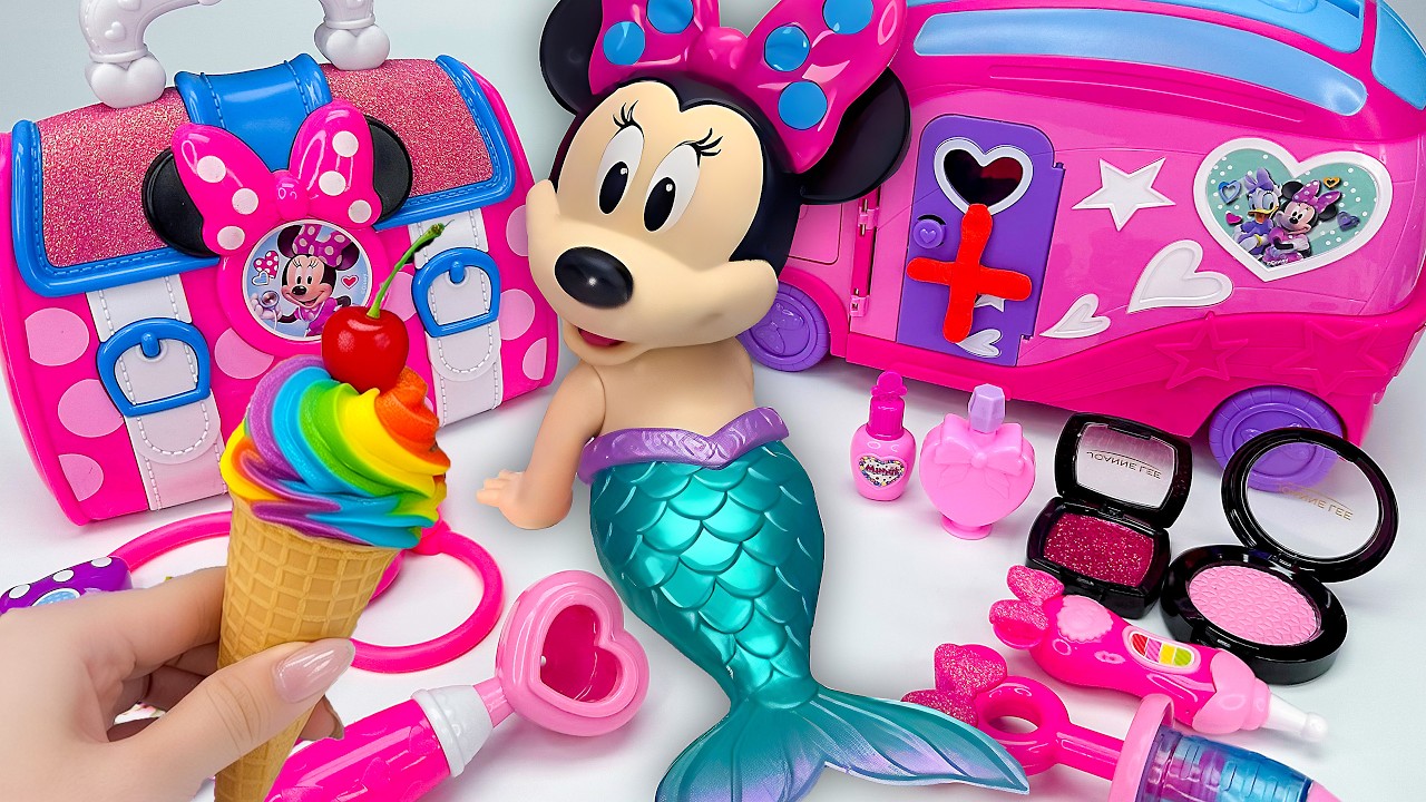Minnie Mouse 2026🎀 Set Unboxing Rainbow Mermaid Makeup & Ice Cream Surprise Disney ASMR