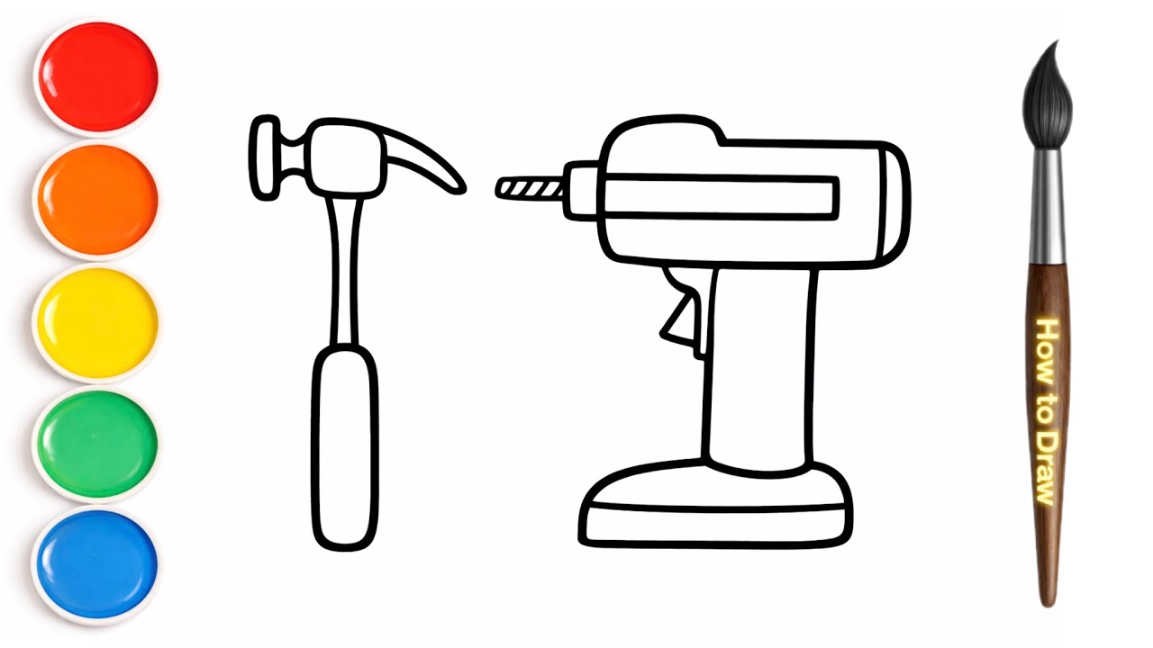 How to Draw Tools for Kids / Easy Hammer and Drill Drawing