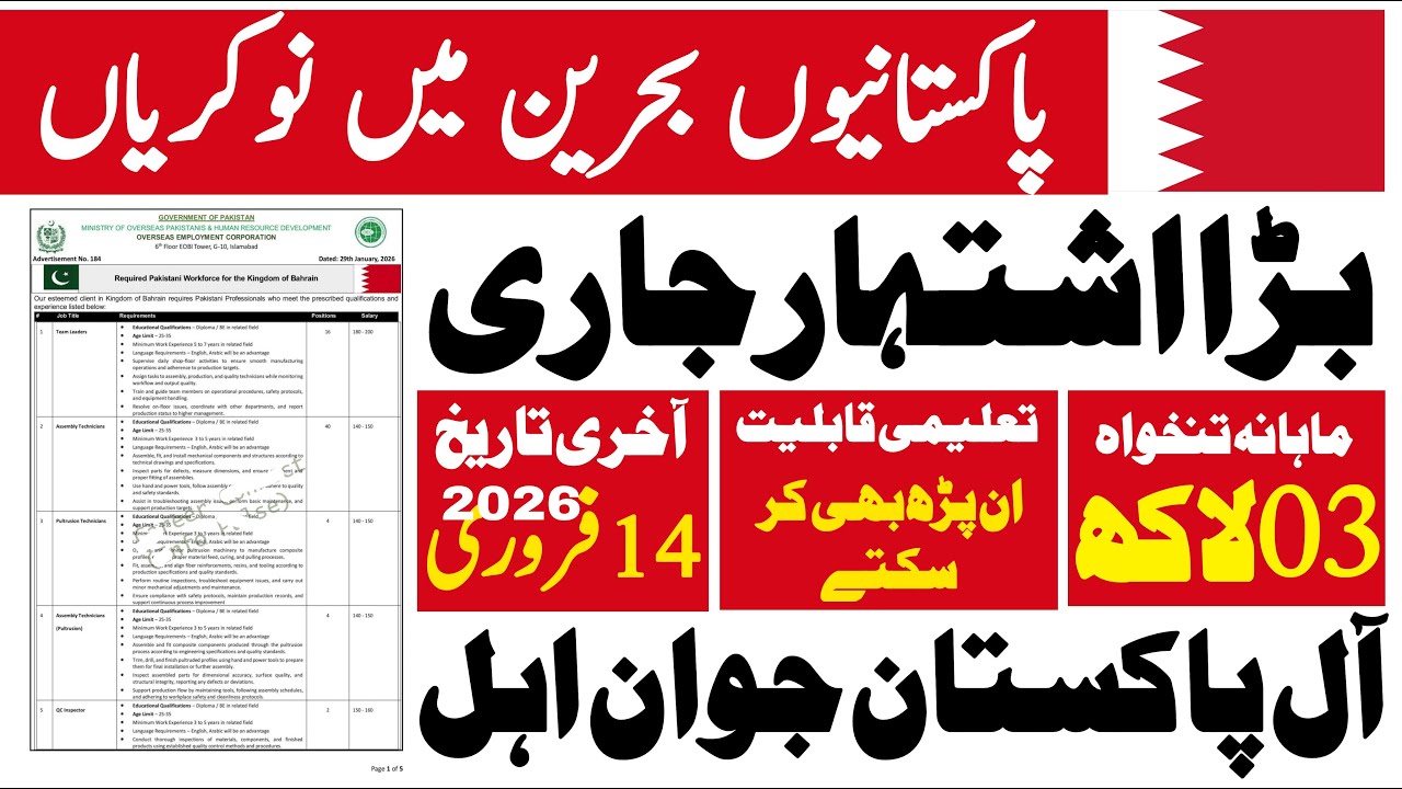 Goverment Of Pakistan Anounce Ministry Of Oversease Kngdom Bahrain Job 2026 | Technical Job Info 1.0