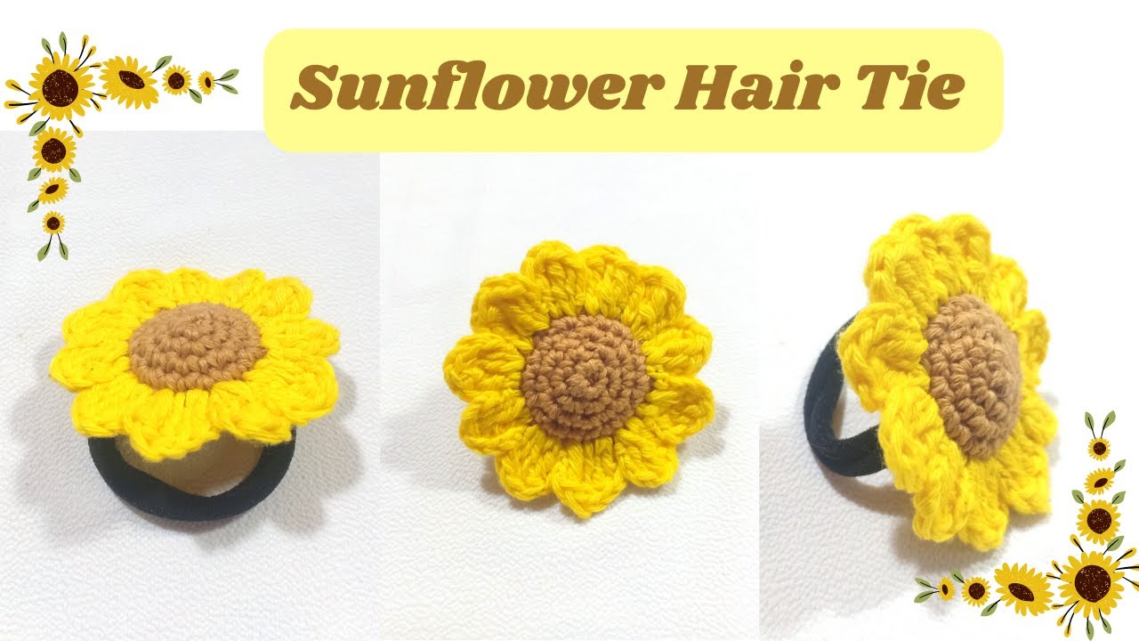 Crochet Sunflower Hair tie| နေကြာပန်းထိုးနည်း| Crochet flower
