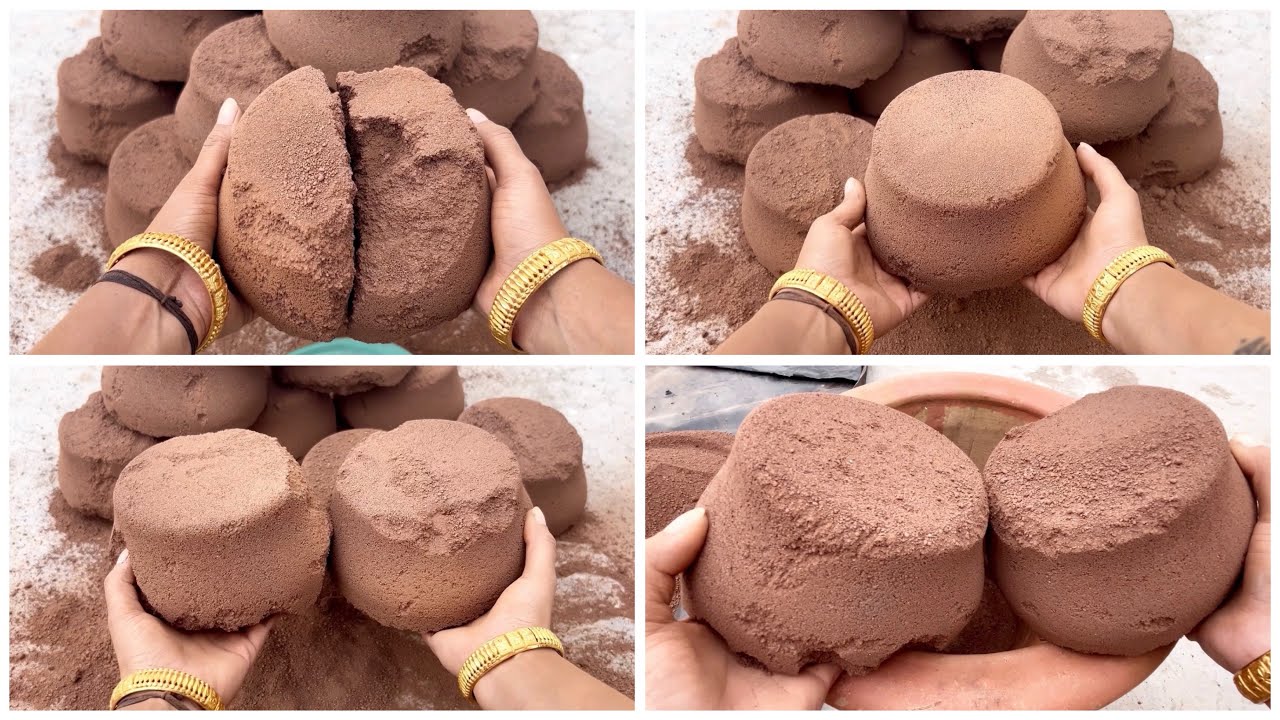 Dry crumbling on the floor and clay pot gritty pure reddirt