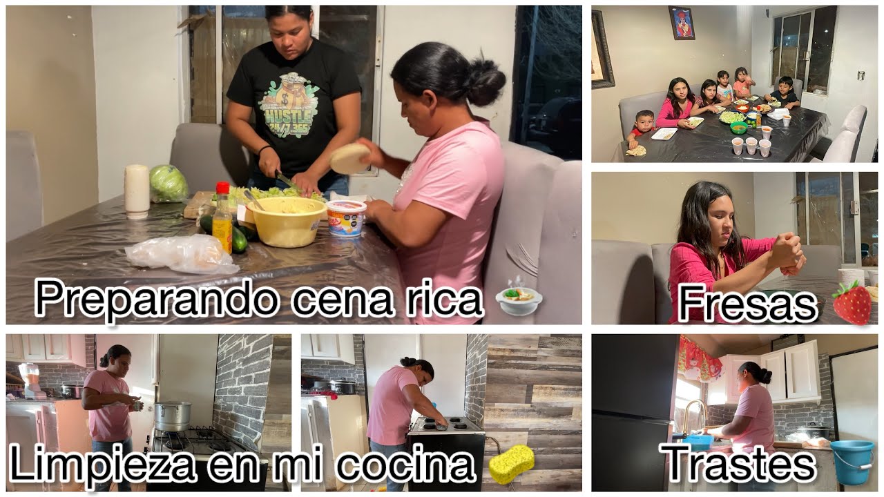 Preparamos cena rica 🥣limpieza en la cocina 🧹rutina de escuela 🏫 mi niña prepara fresas 🍓 