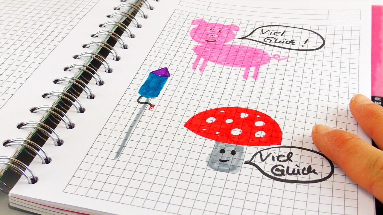 MALEN im Filofax SILVESTER | Süße Bilder  malen | Glücksschwein, Glückspilz und Feuerwerk