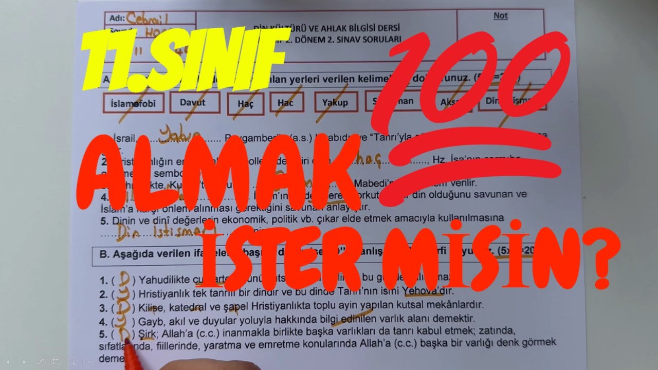 11. Sınıf Din Kültürü 2. Dönem 2. Yazılı Soruları