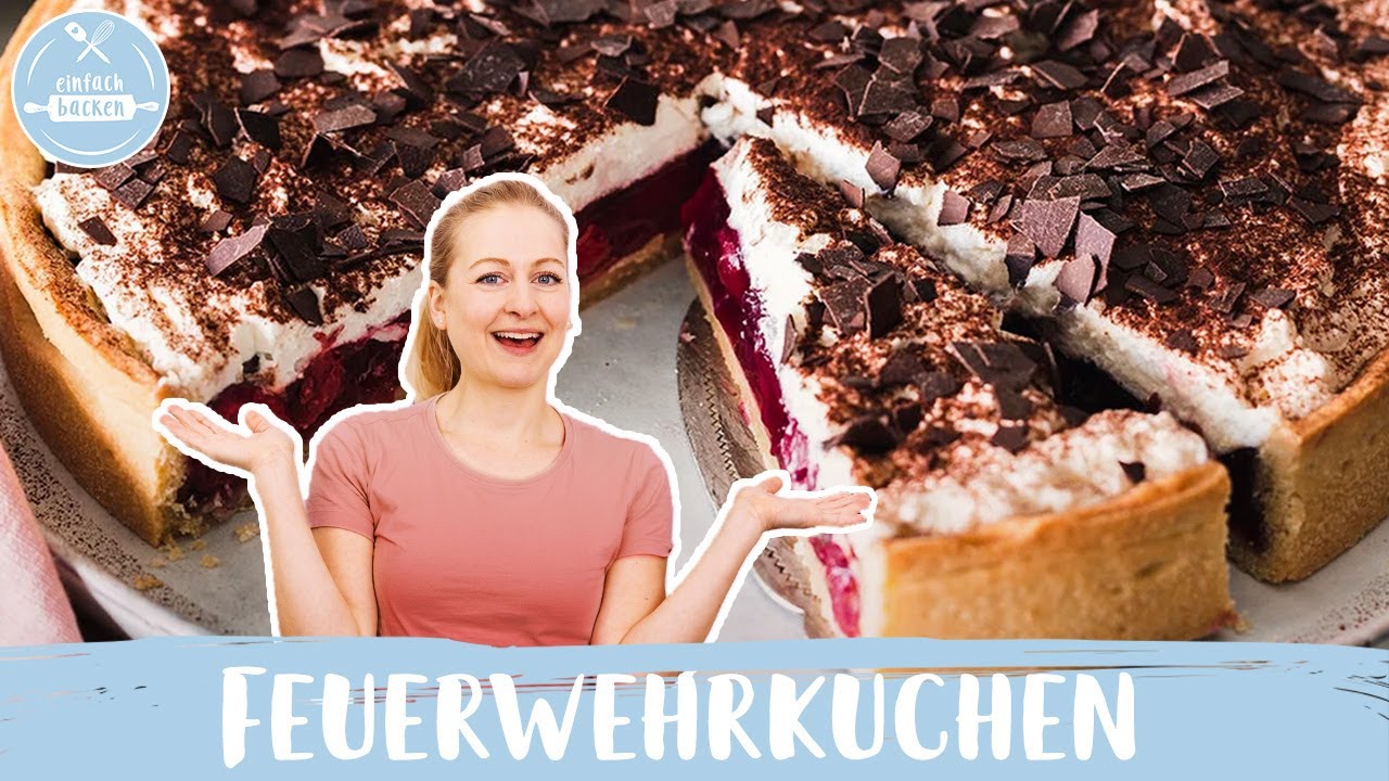 Feuerwehrkuchen 🍒🍰| Mürbteigkuchen mit Kirschfüllung und Sahne | Einfach Backen