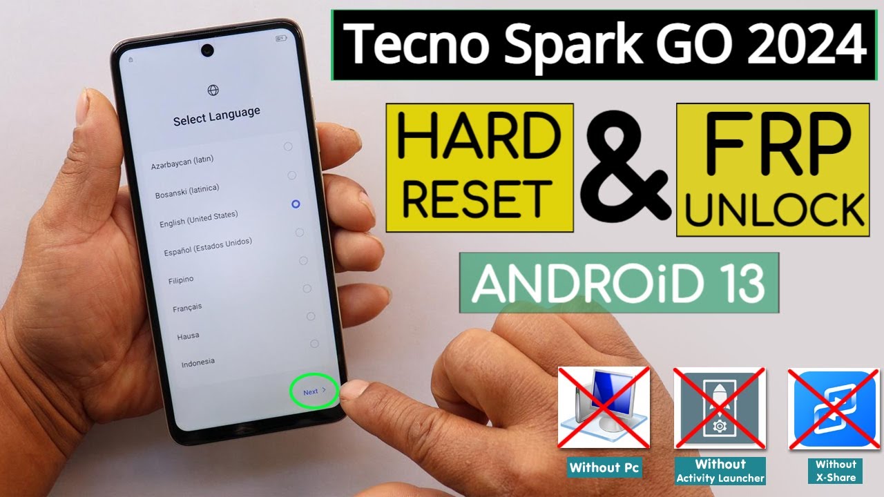 Tecno Spark Go 2024 BG6 Hard Reset & Frp Bypass Without Pc - Activity Launcher Not Working 2024