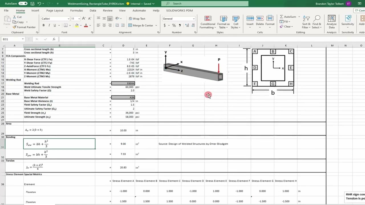 Sizing Fillet Welds for Rectangular Tubing From Ansys Finite Element Analysis Program