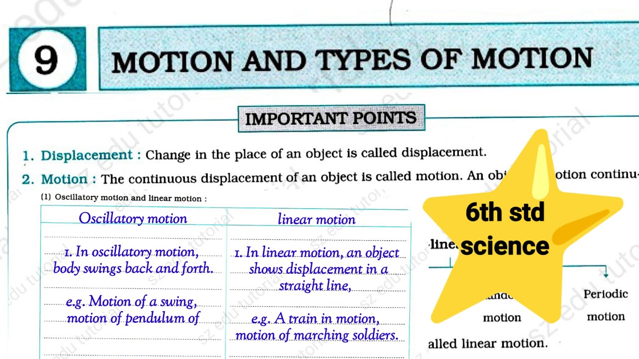 6th STD Science workbook chp 9 motion and type of motion