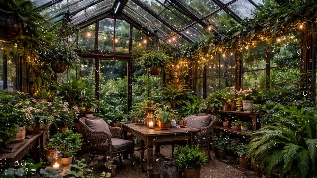 10 Hours Rain in a Cozy Garden Greenhouse 🌧️ | Relaxing Sleep Sounds, No Music