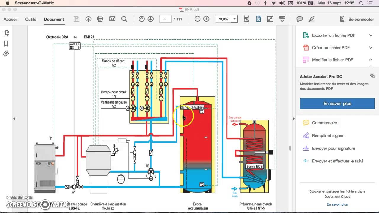 Schéma hydraulique Fioul Gaz en relève bois buche hydro accu