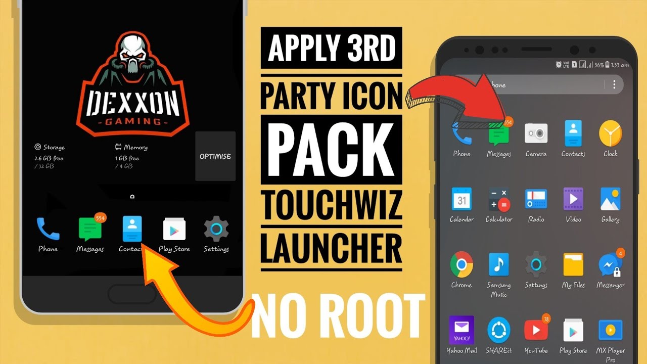 How To Apply Icon Pack To Stock Samsung Rom Without Root 2018!