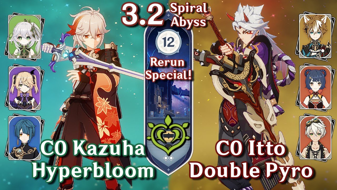 Spiral Abyss 3.2 - C0 Kazuha Hyperbloom & C0 Itto Double Pyro | Floor 12 Full Star | Genshin Impact