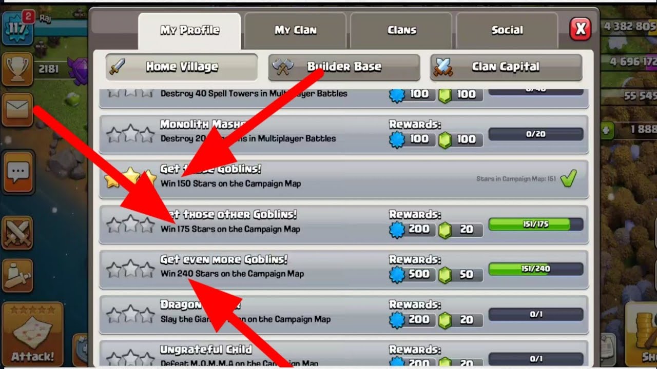 Earn 150, 175, 240 Stars 🌟  on the Campaign map missions | Clash of clans missions