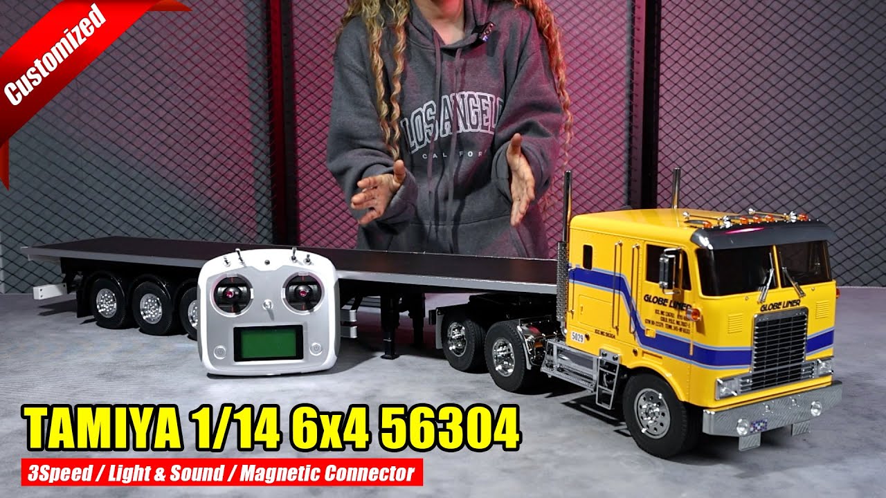 Обзор собранной модели Tamiya 56304 6x4 Globe Liner с модифицированным бортовым прицепом (готовая...