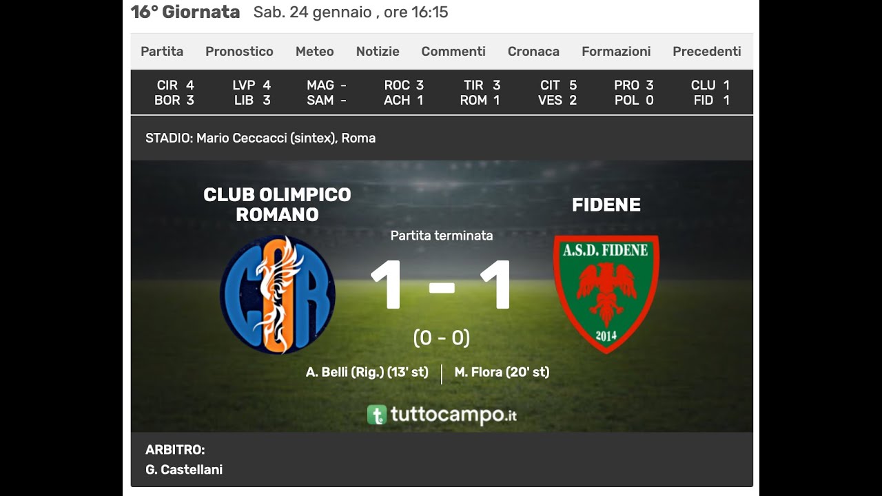 20260124 Club Olimpico Romano U19 -Fidene U19 (1-1) Partita Completa