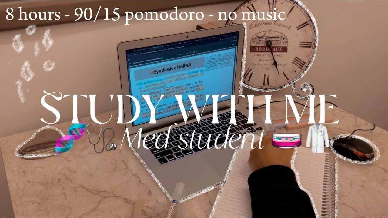 Study with me 8 hrs for my midterm exam 🧬| 90/15 pomodoro⏱️ - no music - med student