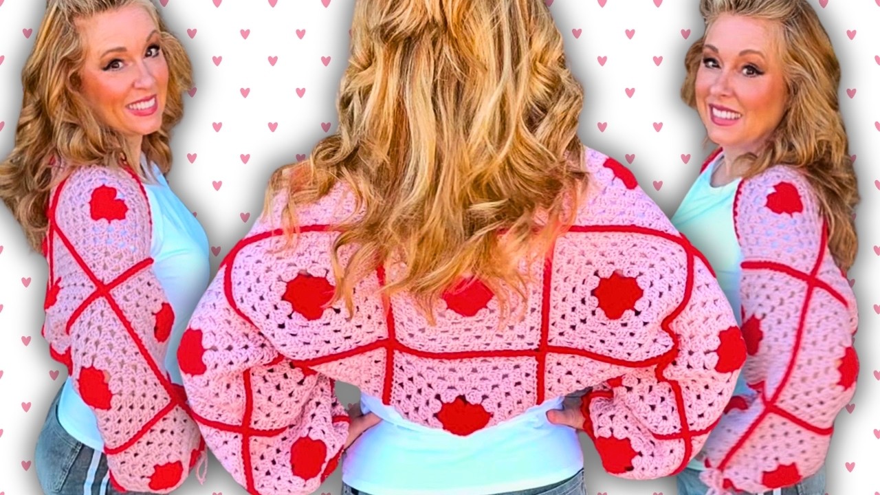 Crochet Valentine Heart Granny square shrug tutorial, how to crochet a shrug heart granny squares ❤️