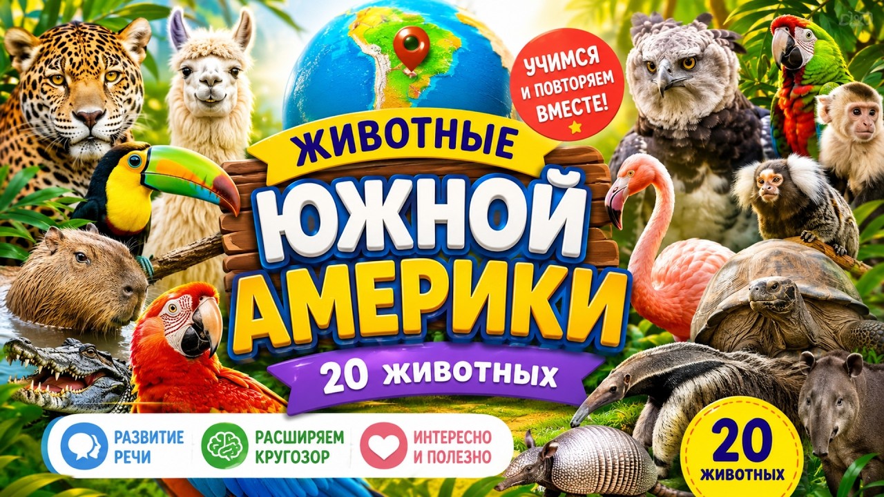 Животные Южной Америки 🌎🦜 | Видео карточки Домана и логопедические видео карточки для малышей