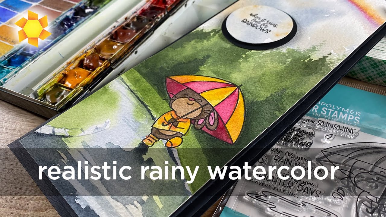 Realistic Rainy Watercolor Card (slimline)