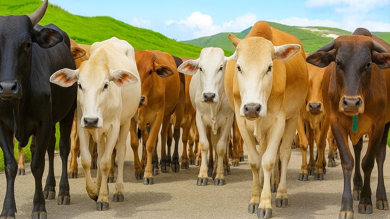 WOW Amazing𓃔𓃔𓃔, A Shepherd herding Healthy Tame Cows Grazing In The Rice Field – (ASMR) Cow Sounds
