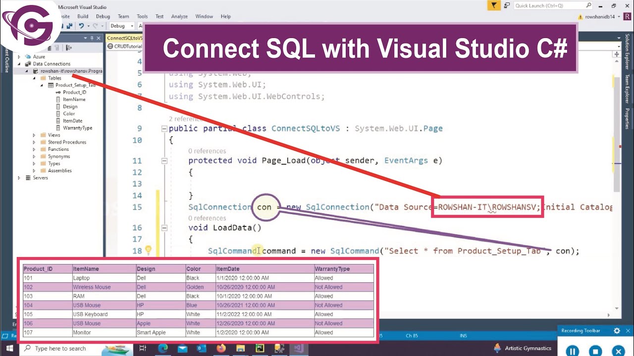 How to Connect SQL Server with Visual Studio in asp.net C# | programminggeek