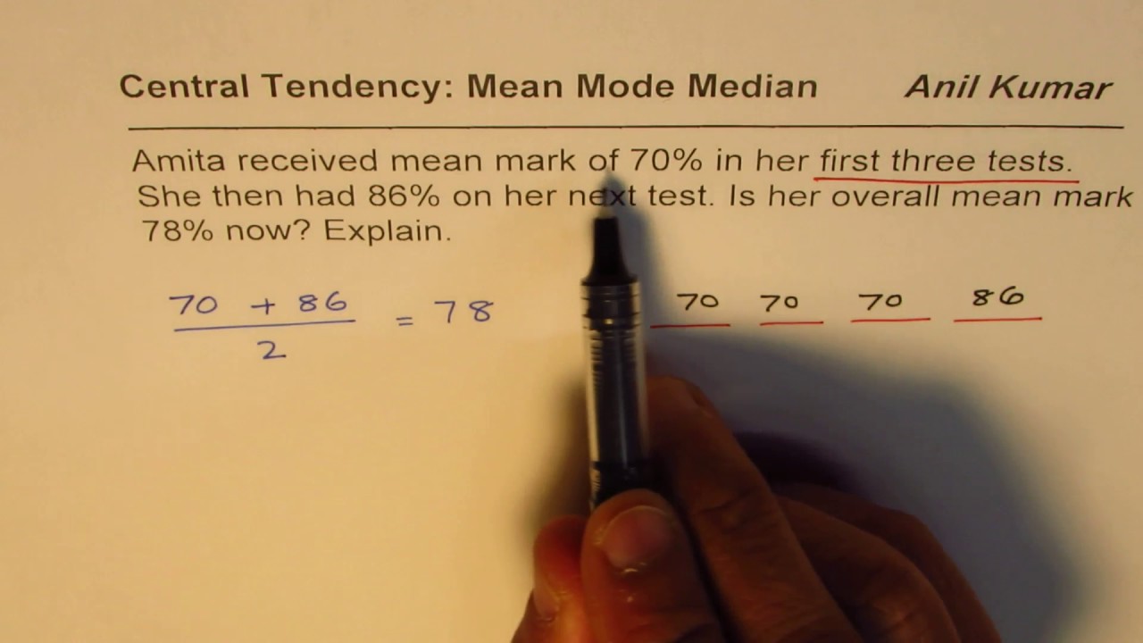 Average of Three Test and the Final Test Marks to Find Overall Mean GCSE