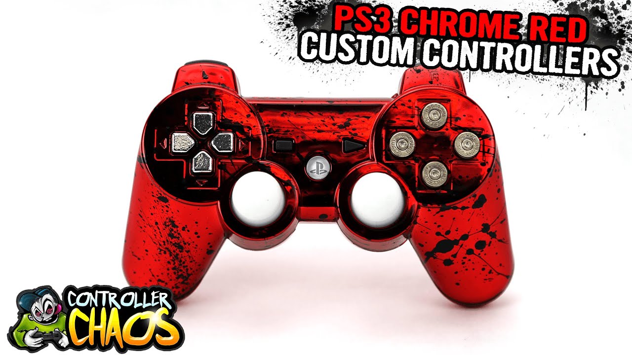 Chrome Red w/ Black Splatter - Custom PS3 Controllers - Controller Chaos