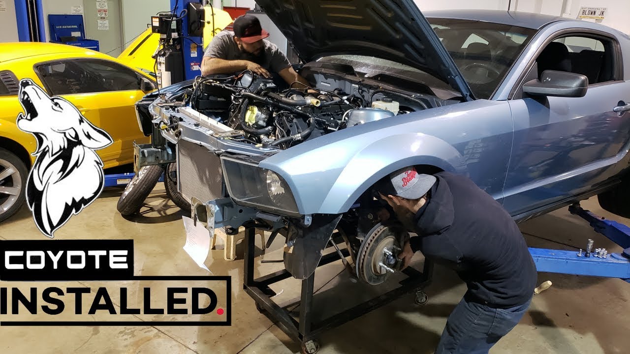 Coyote Swap Mustang ENGINE INSTALLED behind the scenes at Brenspeed (S197 swap)