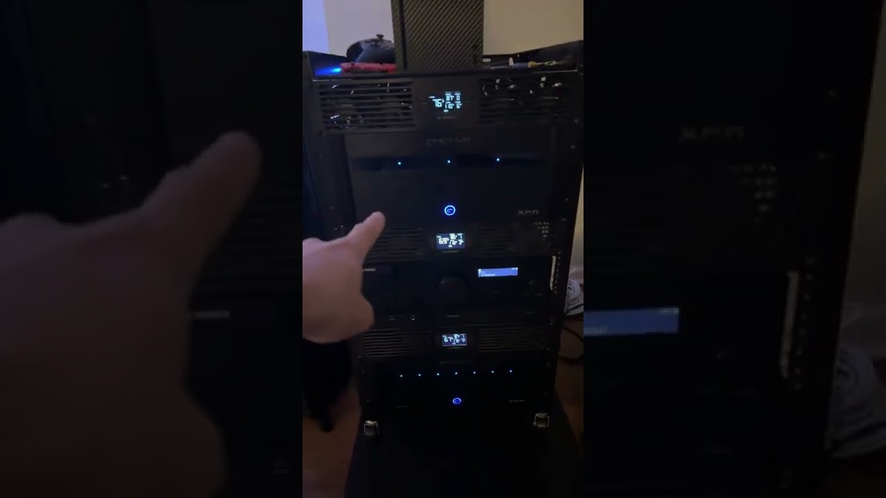 Yamaha rx a8a using 2 emotiva xpa gen 3 amplifiers. Ac infinity fans. Aperion audio speakers