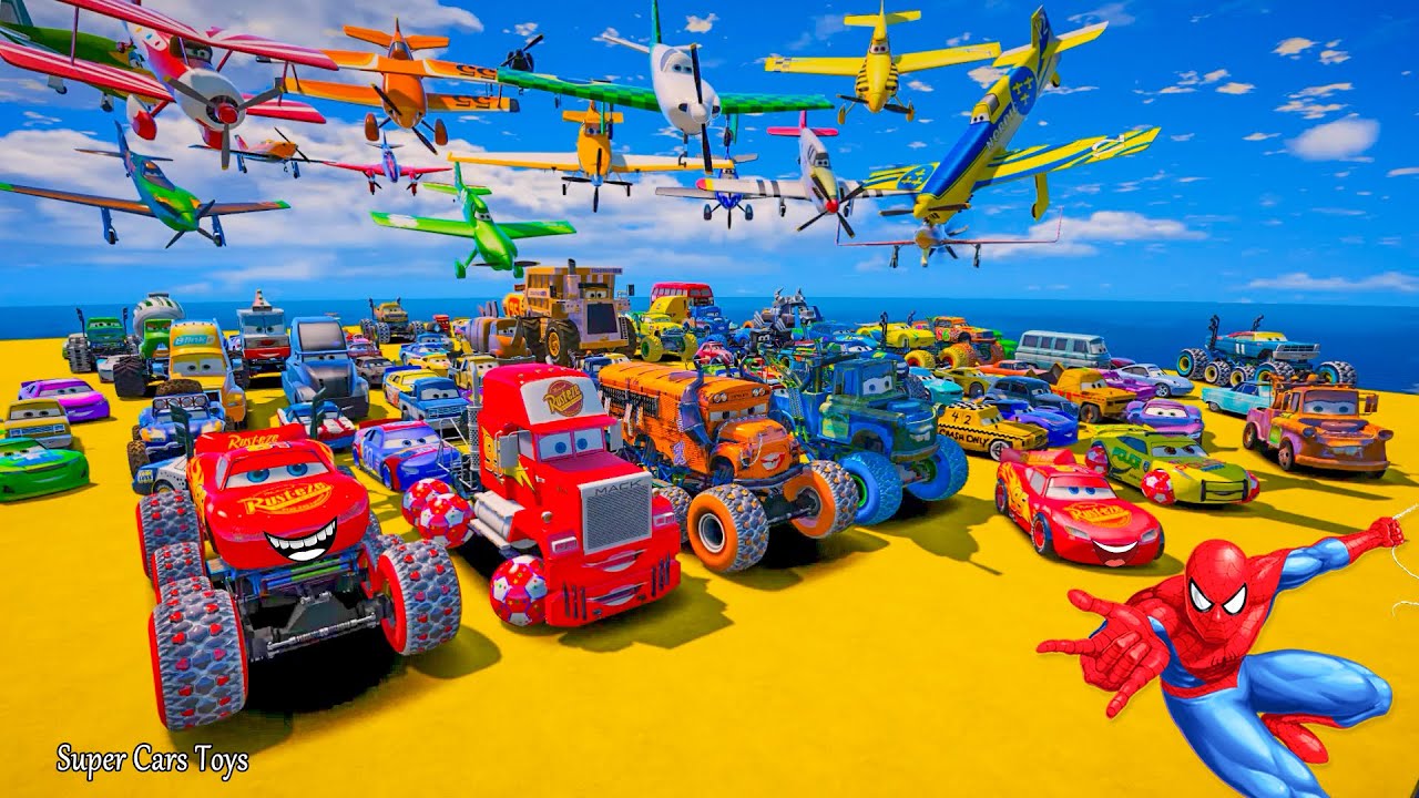 Cars McQueen Monster Trucks Mack Miss Fritter Tow Mater Police Cruz Ramirez Superfly Todd Krash Toys
