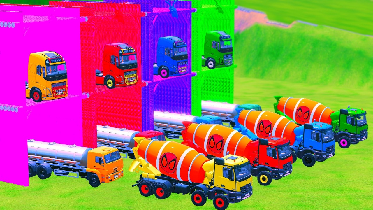 LONG FLATBED TRAILER - Transporting Kamaz Truck, All Colorful Mixer, Volvo, Man - FS 22 #7
