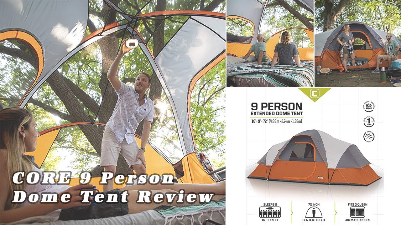 REVIEW CORE 9 Person Extended Dome Tent Unboxing and Set up