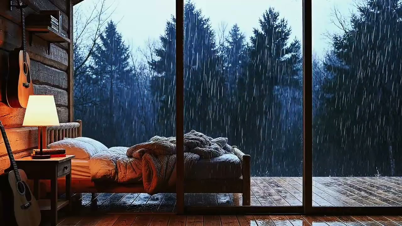 Rain Sounds Without Ads for Sleep - ASMR Heavy Rain Sounds in Aesthetic Room to Relieve Stress Sleep