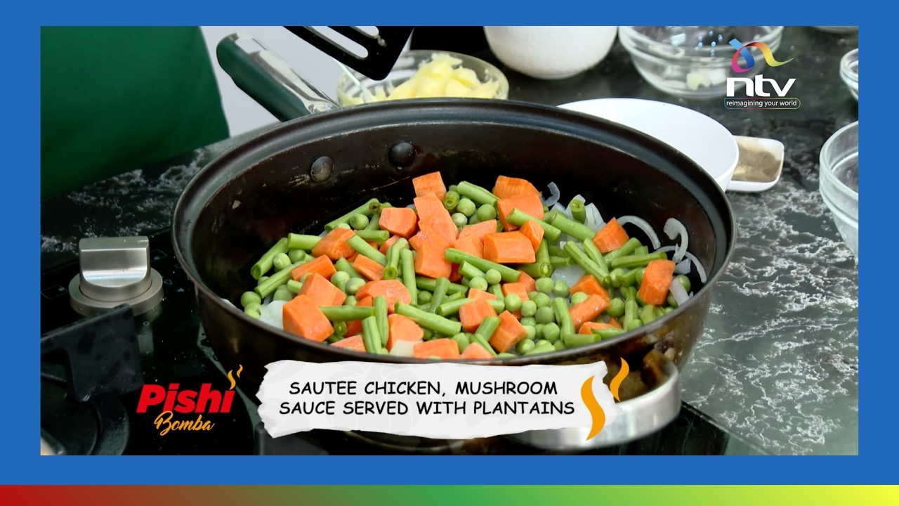 Pishi Bomba | Preparing sautee chicken mushroom served with plantains