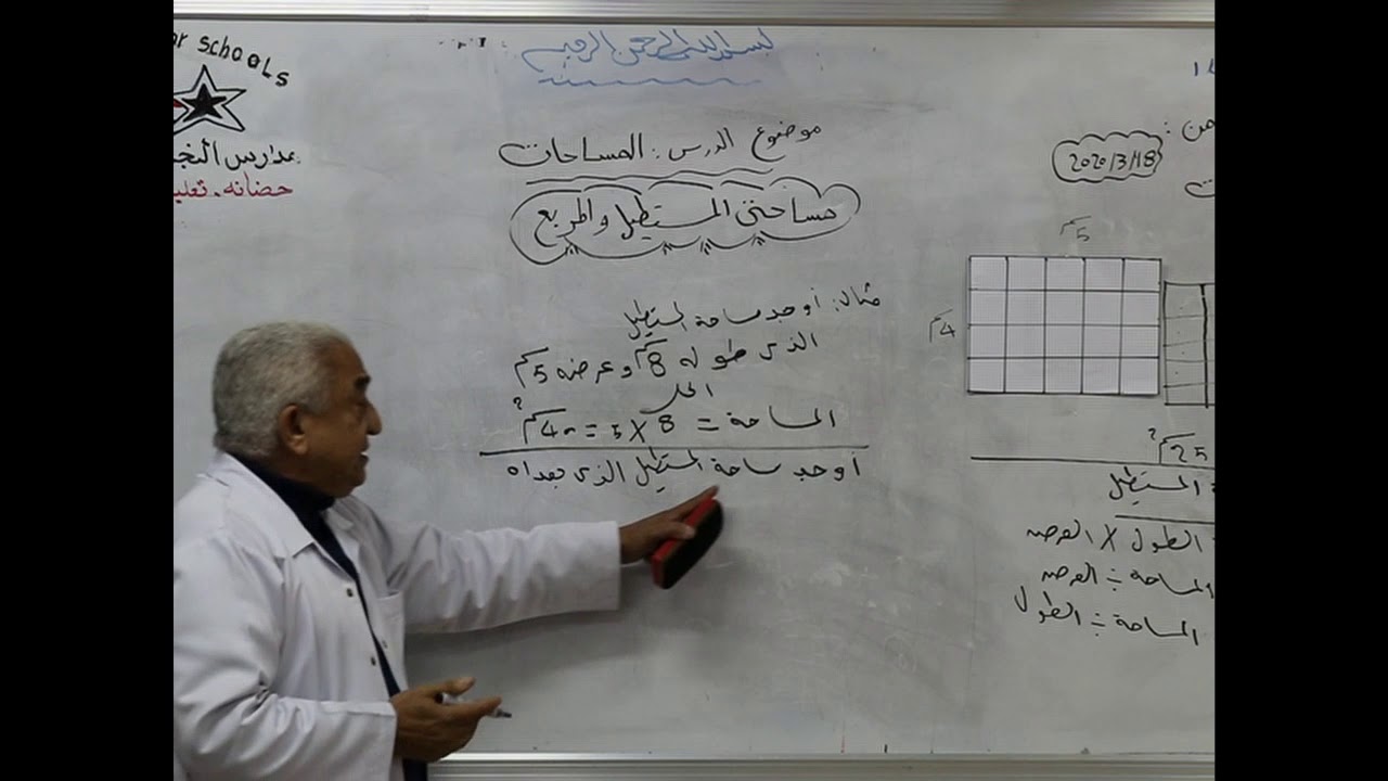 مادة الرياضيات للصف الثامن الأساسي / مساحتي المستطيل والمربع